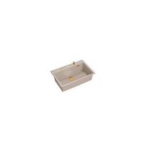 MARC 110 WORKSTATION GraniteQ νεροχύτης 1-θέσης 760*500*235 mm μαργαριταρένιο μπεζ + σιφόνι push to open + δοσομετρητής + σανίδα + ένθετο / χάλκινα στοιχεία