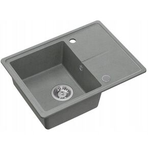 TONY 116 GraniteQ γρανιτένιος νεροχύτης silver stone (γκρι) 1-διαμερισμάτων με υπερχείλιση (60x45x18,5), με σιφόνι και καπάκι από ανοξείδωτο χάλυβα