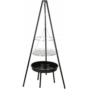 Grill wiszący z paleniskiem 52cm Stalowy czarny z rusztem chromowanym
