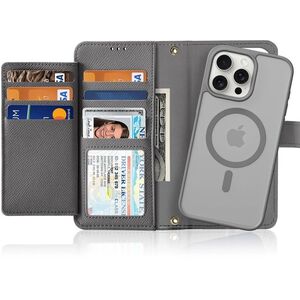 Etui do iPhone 15 Pro Dux Ducis Lawa Wallet Mag Skórzane Szare