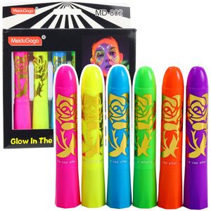 Zestaw Do Malowania Twarzy Pisaki Kredki Neonowe UV Fluorescencyjne 6szt LEAN