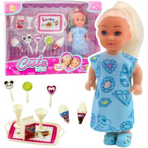 Zestaw Mini Laleczka Słodkie Akcesoria Niebieska Sukienka LEAN TOYS