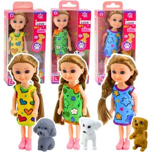 Zestaw Mini Laleczka W Sukience Z Pieskiem 14,5cm Mix LEAN TOYS