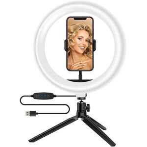 LED žiedinė lempa 30cm, su trikoju stovu iki 165cm ir 3 telefono laikikliais, USB