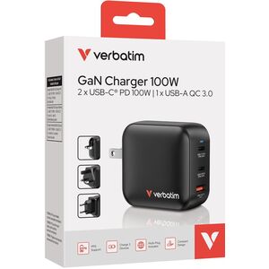 Verbatim Mini GaN Charger 100W 3Port US/EU/UK ADP         32230