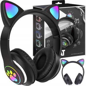 Παιδικά ακουστικά RGB με αυτιά, μαύρα