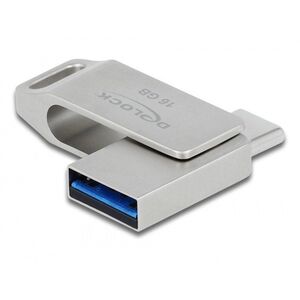 DeLOCK USB 5 Gbps USB-C + Type-A Memory Stick 16 GB - Metal Housing, 16 GB, USB Type-A / USB Type-C, 3.2 Gen 1 (3.1 Gen 1), 117 MB/s, Swivel, Silver