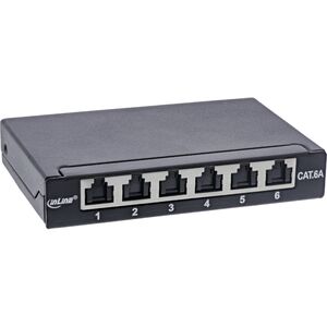 InLine® Patchfeld Cat.6A 0,5HE 6-φορές, Τραπέζι/Τοίχος/Ράγα DIN μαύρο Προστασία από σκόνη