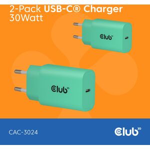 Φορτιστής Club3D Lifestyle USB-C 30Watt, 2 τεμάχια πράσινο λιανικής