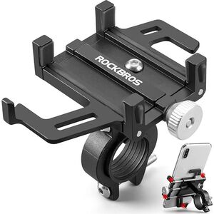RockBros Uchwyt rowerowy na kierownicę do telefonu ze stopu aluminium - czarny Uchwyt rowerowy na kierownicę do telefonu ze stopu aluminium - czarny