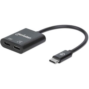 Προσαρμογέας ήχου MANHATTAN USB-C με θύρα φόρτισης Power Delivery USB-C αρσενικό σε θύρα ήχου USB-C και θύρα Power Delivery USB-C μαύρο