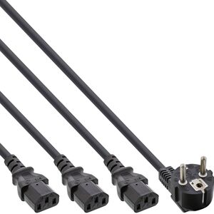 INLINE Καλώδιο Y Δικτύου 1x Schukostecker σε 3x Kaltgeraetestecker 2m σε 1m 2m και 3m μαύρο