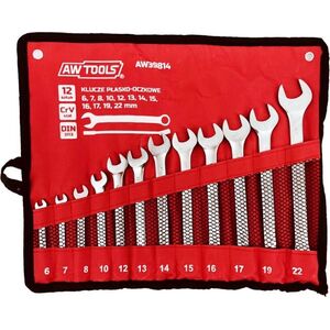 AWTools klucz komplet płasko-oczkowe 12 sztuk, 6mm-22mm, matowe 6,7,8,10,12,13,14,15,16,17,19,22 (AW39814)