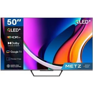 Telewizor Metz 50", UHD, Google TV, Black, QLED 60Hz, DV, 300nits, DA, AV1, 2x10W, Energy F, BT5.1, WiFi5G, 3 HDMI 2.0, 2xUSB, 24 months