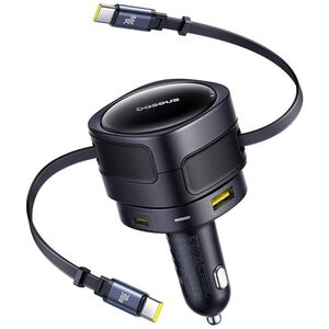 Ładowarka samochodowa Baseus Enjoyment Max z kablami USB-C+USB-C i portami USB-A+USB-C 90W Czarny