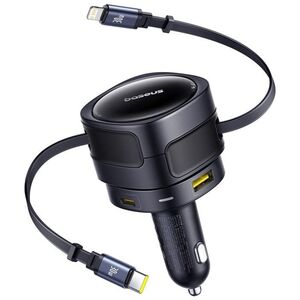 Ładowarka samochodowa Baseus Enjoyment Max z kablami USB-C+Lightning i portami USB-A+USB-C 90W Czarny