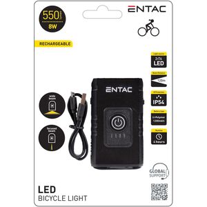 LED φακός ποδηλάτου ENTAC, IP54, 8W, 550 lm, επαναφορτιζόμενος μέσω USB, 1250 mAh (ενσωματωμένη)