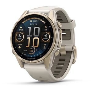 Zegarek sportowy Garmin Fenix 8 43 mm AMOLED Sapphire Soft gold z piaskowo-beżowym paskiem [010-02903-11]