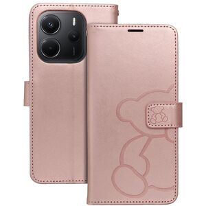Θήκη βιβλίου MEZZO για XIAOMI Redmi Note 14 4G (GLOBAL - 164,84mm x 78,15mm x 8,16mm) αρκουδάκι χρυσό ροζ