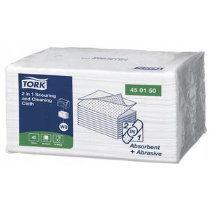 TORK - 2 σε 1 επαναχρησιμοποιούμενα πανάκια για τρίψιμο και καθαρισμό, λευκά, 45 τεμάχια