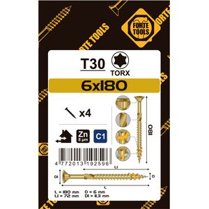 ΒΙΔΑ ΓΙΑ ΜΟΡΙΟΣΑΝΙΔΑ SCR T30 6.0X180/72 YELL ZN4PCS