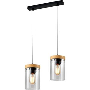 Lampa wisząca Candellux Wels lampa wisząca 2X40 czarny+drewniany klosz dymiony 32-21991