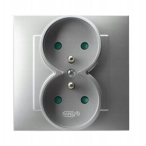 Διπλή πρίζα με γείωση Ospel Szafir GP-2ZZP/18 με κλείστρα ρεύματος, πλήρης με ασημένιο πλαίσιο