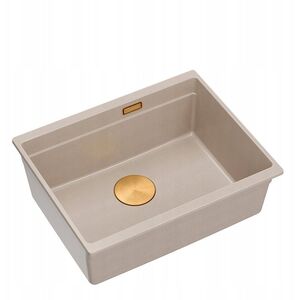 LOGAN 100 GraniteQ νεροχύτης pearl beige 56x45x21,5 cm 1-θέσιος υποκαθήμενος με χειροκίνητο σιφόνι χάλκινος