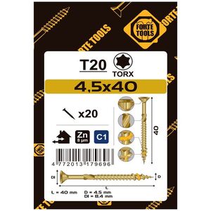 ΒΙΔΑ ΓΙΑ ΜΟΡΙΟΣΑΝΙΔΑ T20 4.5X40 YELL ZN20PCS