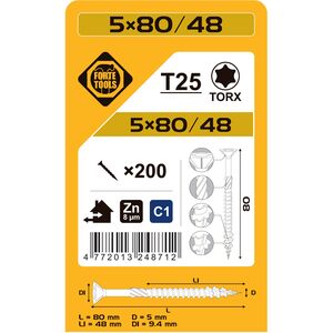 ΒΙΔΑ ΓΙΑ ΜΟΡΙΟΣΑΝΙΔΑ SCR T25 5.0X80/48 ΛΕΥΚΟ ZN(200