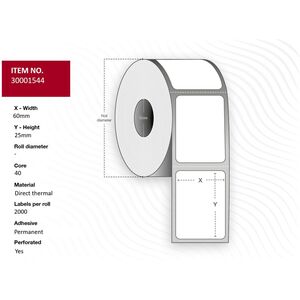 Ετικέτα 60x25 - Πυρήνας 40. Λευκό.