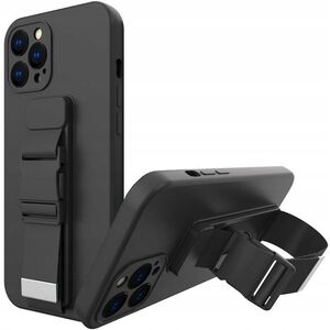 Θήκη Rope żelowe etui ze smyczą łańcuszkiem torebka smycz Samsung Galaxy A12 czarny