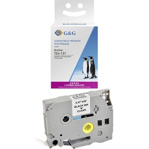 G&G Ταινία εκτύπωσης 12mm x 8m μαύρο-διάφανο Συμβατό με Brother TZe-131