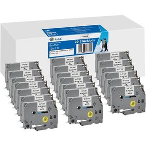 20x G&G Ταινία εκτύπωσης 12mm x 8m μαύρο σε λευκό συμβατό με Brother TZe-231