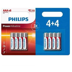 Bateria alkaliczna, AAA (LR03), AAA, 1.5V, PHILIPS, blistr, 8-pack, LR03P8BP/10, Power Alkaline, 4+4