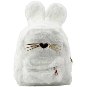 Plecak Dziecięcy Futrzany Pluszowy Uszy Nos Wąsy Królika Biały 3L 22cm