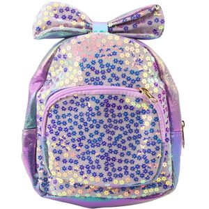 Plecak Dziecięcy Z Cekinami W Kwiatki Kokarda Fioletowy 22cm 2,8L