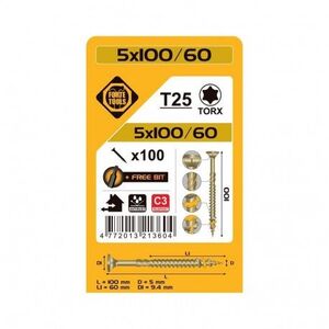 Βίδα μοριοσανίδας SCR T25 5.0X100/60 RSP(100