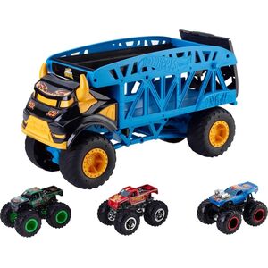 Hot Wheels - φορτηγό μεταφοράς Monster Trucks με σετ 3 αυτοκίνητα, πολύχρωμο (GGB64)