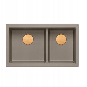 QUADRON | LOGAN 120 | γρανιτένιος νεροχύτης κουζίνας SOFT TAUPE + MIEDŹ PVD | διάσταση: 76 x 45 x 23,5 cm | 2-θέσιος υποκαθήμενος | υποδομή ντουλαπιού από: 80 cm