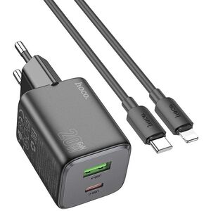 Φορτιστής τοίχου για κινητό τηλέφωνο HOCO USB A + USB C QC PD 3A 20W + καλώδιο USB C σε Lightning N41 μαύρο