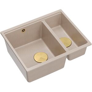 LOGAN 150 GraniteQ νεροχύτης pearl beige 56x46x22 cm 1,5-θέσεων b/o εντοιχισμένος + χειροκίνητο σιφόνι χρυσό save space