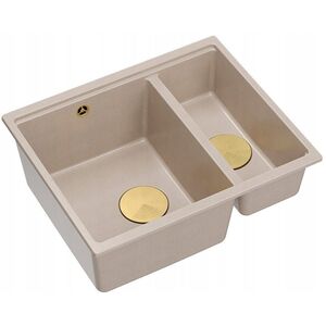 LOGAN 150 GraniteQ νεροχύτης pearl beige 56x46x22 cm 1,5-θέσεων εντοιχιζόμενος + χειροκίνητο σιφόνι χαλκού εξοικονόμηση χώρου