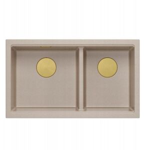 QUADRON | LOGAN 120 | γρανιτένιος νεροχύτης κουζίνας PEARL BEIGE + ΧΡΥΣΟ PVD | διάσταση: 76 x 45 x 23,5 cm | 2-θέσιος εντοιχισμένος | υποδομή ντουλαπιού από: 80 cm
