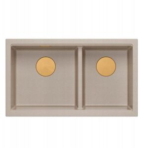 QUADRON | LOGAN 120 | γρανιτένιος νεροχύτης κουζίνας PEARL BEIGE + MIEDŹ PVD | διάσταση: 76 x 45 x 23,5 cm | 2-θέσιος εντοιχισμένος | ελάχιστο πλάτος ντουλαπιού: 80 cm