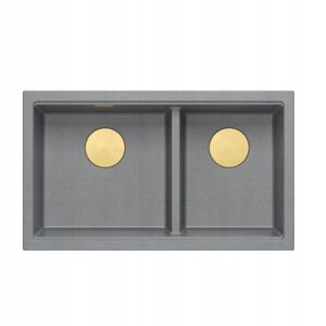 GraniteQ | LOGAN 120 | γρανιτένιος νεροχύτης κουζίνας SILVER STONE + ZŁOTO PVD | διάσταση: 76 x 45 x 23,5 cm | 2-θέσιος εντοιχισμένος | ελάχιστο πλάτος ντουλαπιού: 80 cm