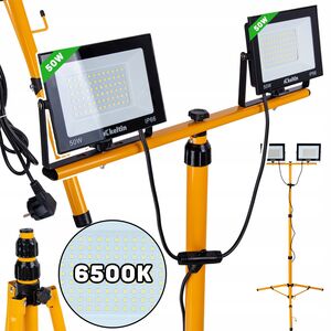 Προβολέας LED 2x50W με τηλεσκοπικό τρίποδο κατασκευής και καλώδιο – ψυχρό λευκό 6500K (1)