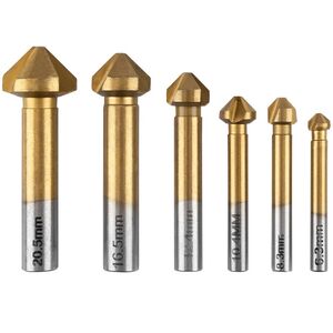 Wiertła fazujące stożkowe pogłębiacze TiN, 6.3-20.5 mm, zestaw 6 szt.