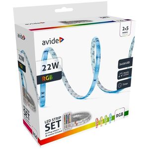 Σετ λωρίδων LED AVIDE, IP65, RGB, 22W, ελεγκτής μουσικής, χρονοδιακόπτης, με τηλεχειριστήριο, 2x5m