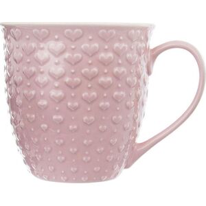 Orion Duży kubek ceramiczny, serca, z uchem, do kawy, herbaty, 580 ml, różowy